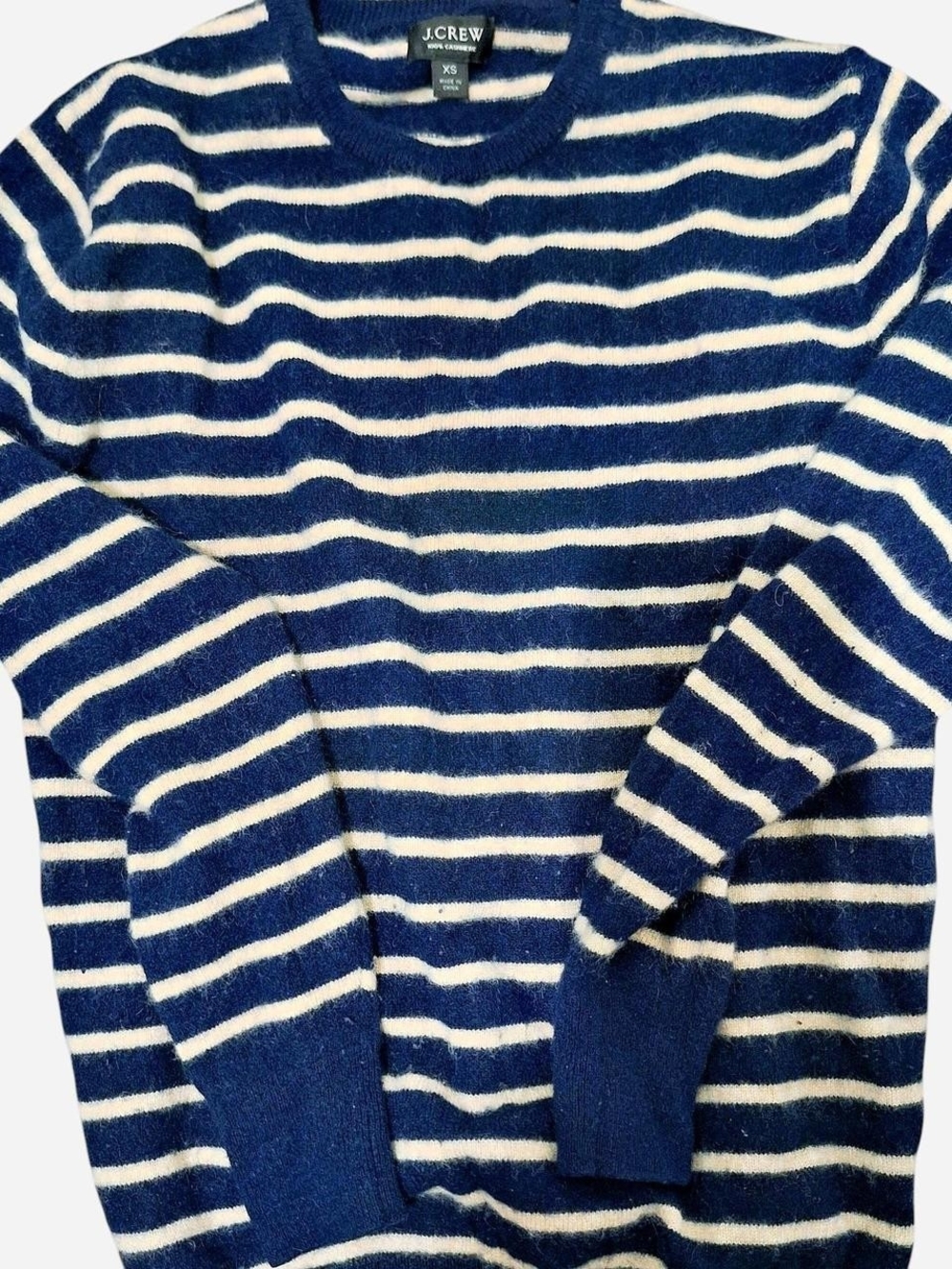 J. Crew Navy and White Striped Crewneck Sweater